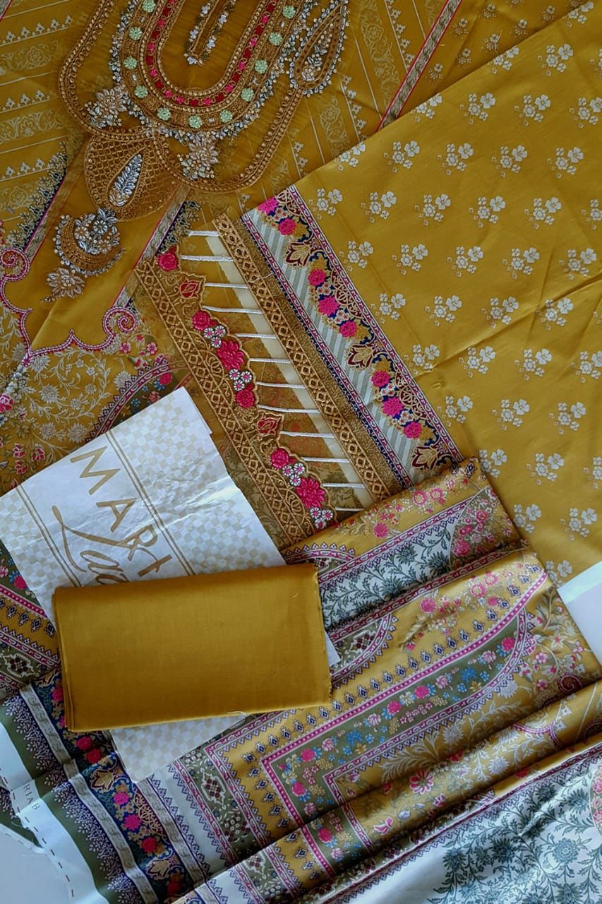 Maria B 3 PCS Women Unstitched Suit - Yellow Color - Oshi.pk - Buy & Sell Online