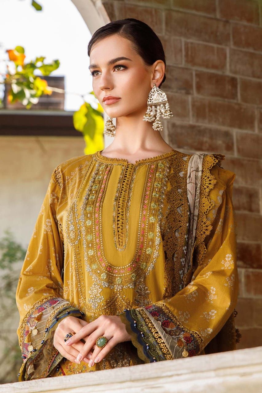Maria B 3 PCS Women Unstitched Suit - Yellow Color - Oshi.pk - Buy & Sell Online