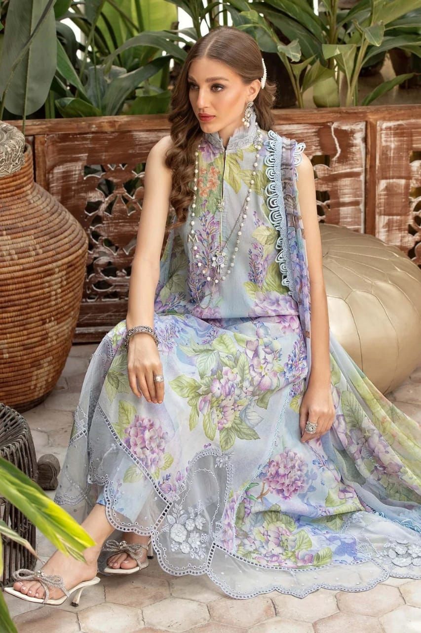 MARIA.B LAWN 3PC UN-STITCHED- BLUE - Oshi.pk - Buy & Sell Online