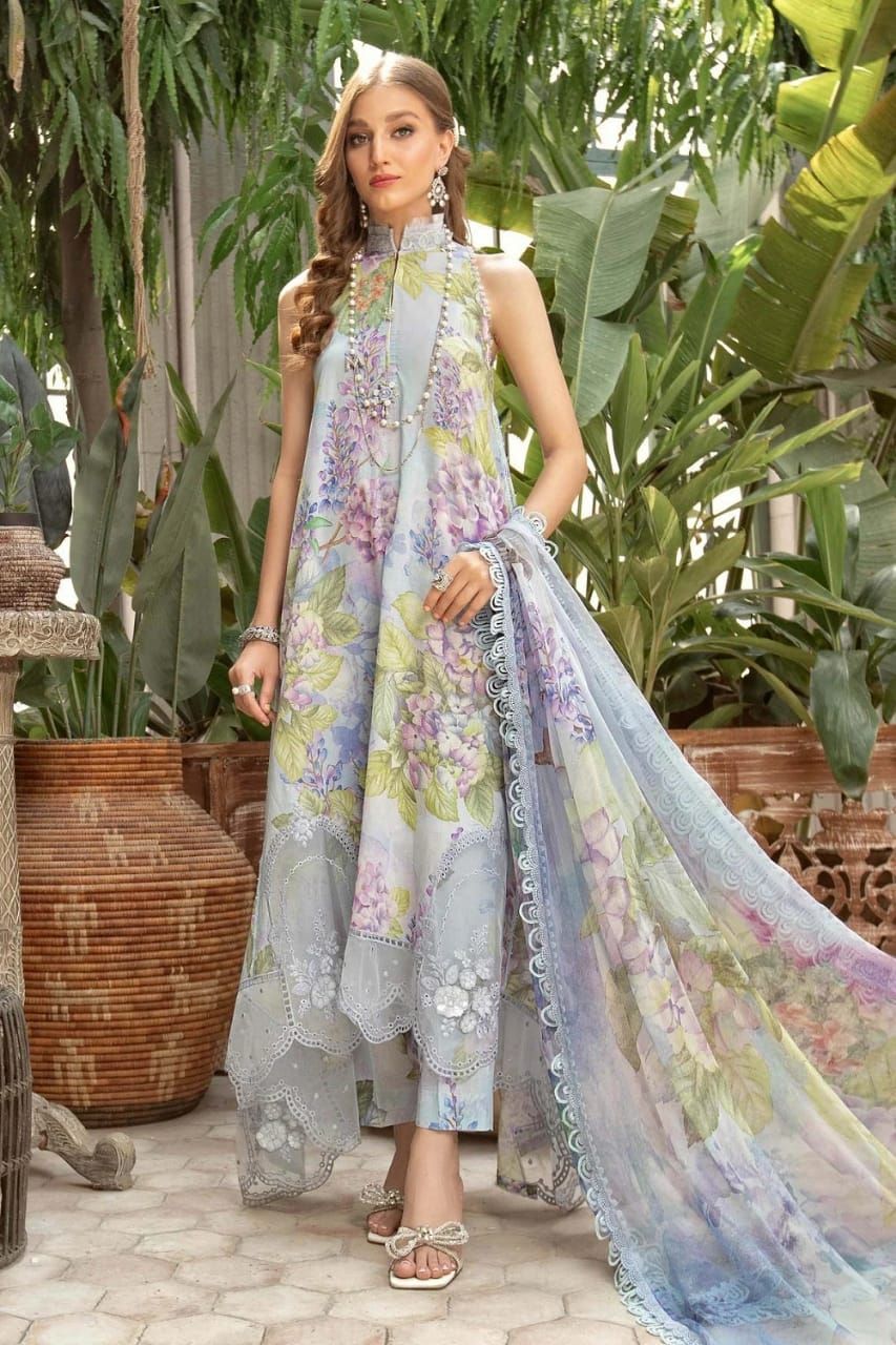 MARIA.B LAWN 3PC UN-STITCHED- BLUE - Oshi.pk - Buy & Sell Online