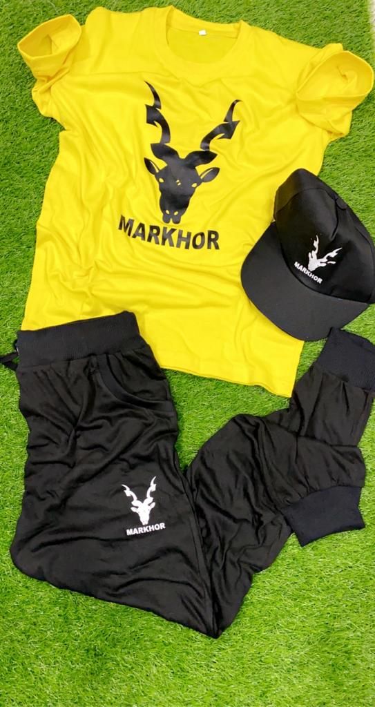 Markhoor Printed Tracksuit 3 in 1 Tshirt Trouser and Cap By Khokhar Stockists - Oshi.pk - Buy & Sell Online