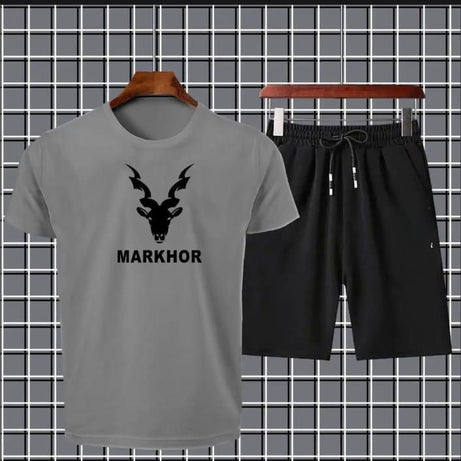 Markhor Printed Cotton Summer Tracksuit Shorts & T Shirt In Grey For Men n boys - Oshi.pk - Buy & Sell Online