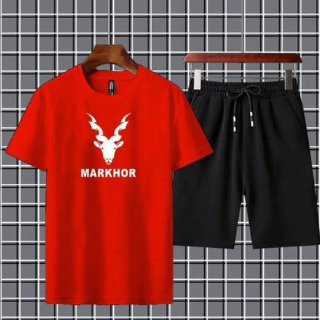 Markhor Printed Cotton Summer Tracksuit Shorts & T Shirt In red For Men n boys - Oshi.pk - Buy & Sell Online