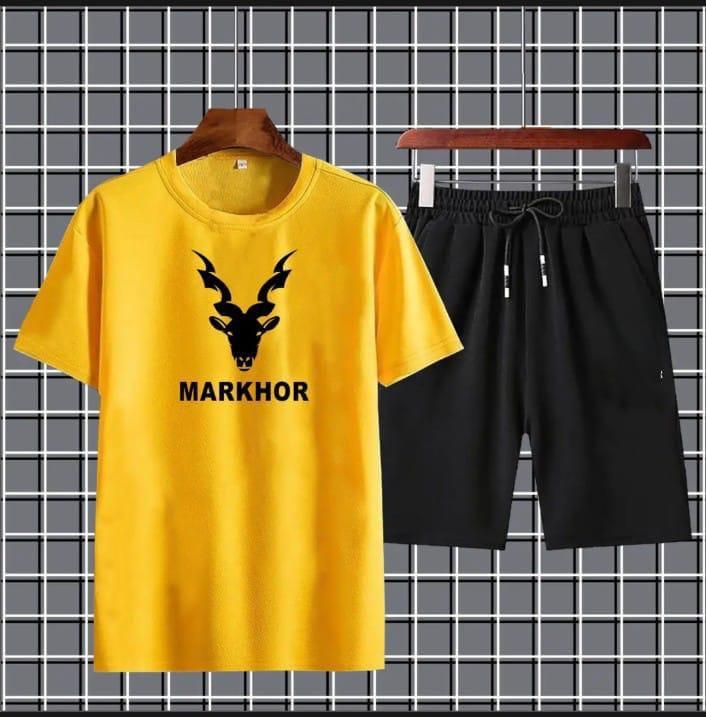 Markhor Printed Cotton Summer Tracksuit Shorts & T Shirt In Yellow For Men n boys - Oshi.pk - Buy & Sell Online