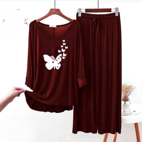 Maroon flapper night suit for women