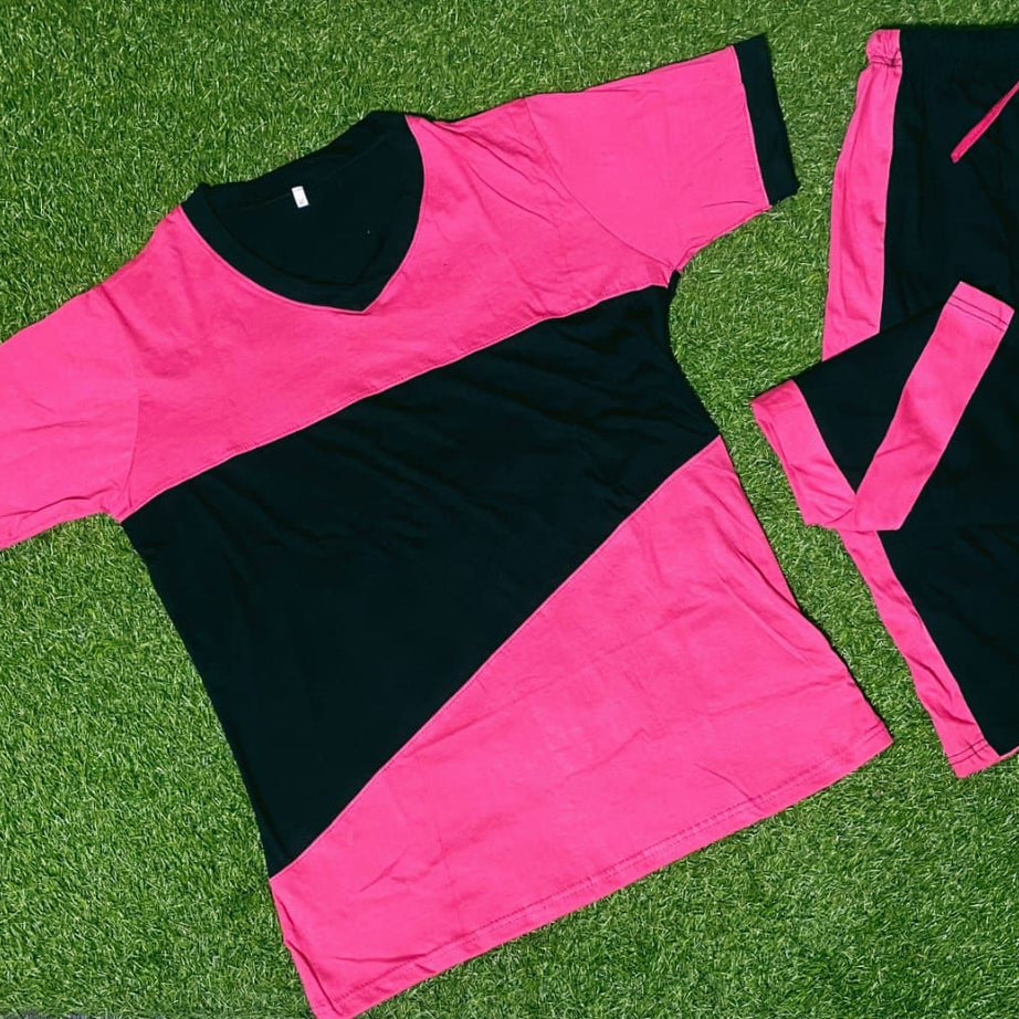 Pink Black Panel Gym Summer Suit Or Yoga Suit Tracksuit For Her - Oshi.pk - Buy & Sell Online
