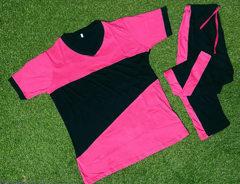 Pink Black Panel Gym Summer Suit Or Yoga Suit Tracksuit For Her - Oshi.pk - Buy & Sell Online