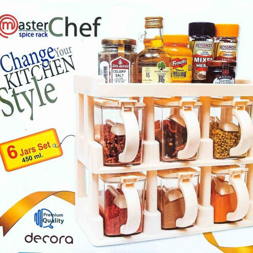 Master Chef 6 Jar Masala Rack Cooking Kitchen Seasoning Box Masala Box Set Spice Jar - Oshi.pk - Buy & Sell Online