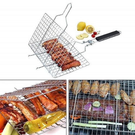 Medium Barbecue BBQ Grill Net Roast Grilling with Wooden Handle - Oshi.pk - Buy & Sell Online
