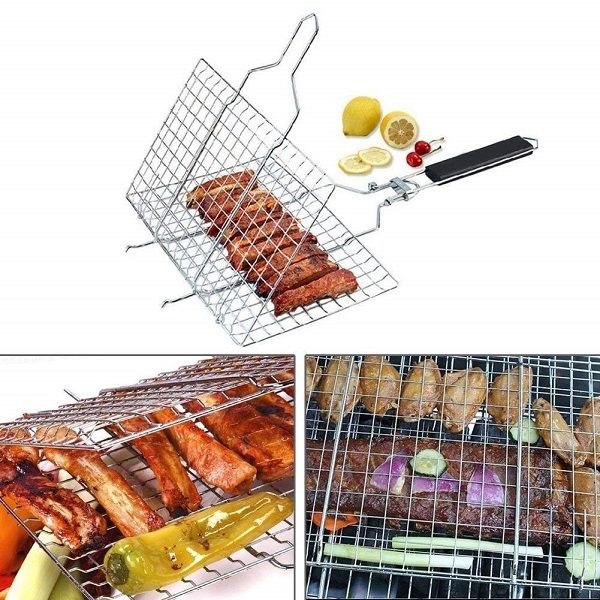 Medium Barbecue BBQ Grill Net Roast Grilling with Wooden Handle - Oshi.pk - Buy & Sell Online