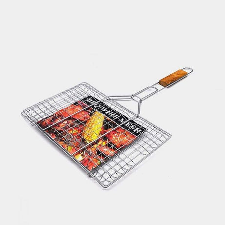 Medium Barbecue BBQ Grill Net Roast Grilling with Wooden Handle