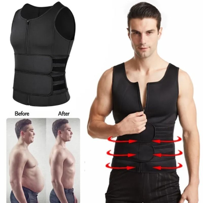 Men Body Shaper Fitness Neoprene Sauna Vest Waist Trainer Double Belt Sweat Shirt Corset Top Abdomen Slimming Shapewear Fat Burn - Oshi.pk - Buy & Sell Online