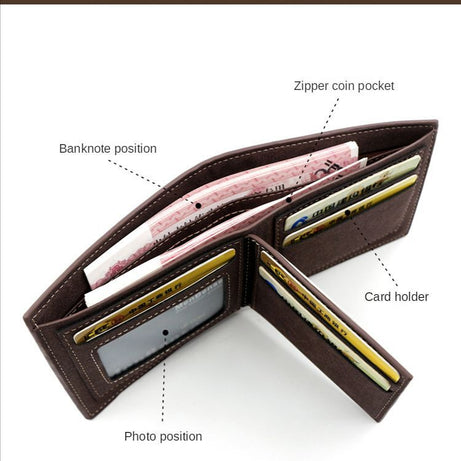 Men's purse pu leather Korean version frosted hinge short external button clip three fold bag large capacity change wallet - Oshi.pk - Buy & Sell Online