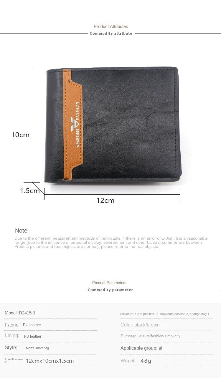 Menbense Fashion Edition Luxury PU Leather Men's Short Wallet with Spacious Capacity - Oshi.pk - Buy & Sell Online