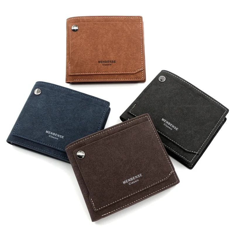 MenBense Pu Leather Wallet Men Frosted Hinge Short External Button Soft Purse Pocket Card Holder - Oshi.pk - Buy & Sell Online