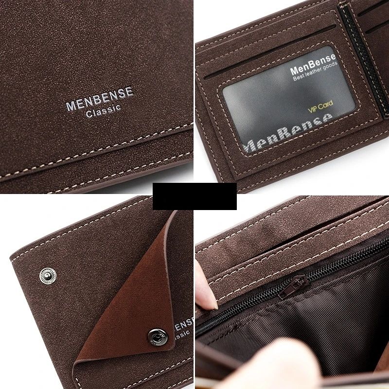 MenBense Pu Leather Wallet Men Frosted Hinge Short External Button Soft Purse Pocket Card Holder - Oshi.pk - Buy & Sell Online
