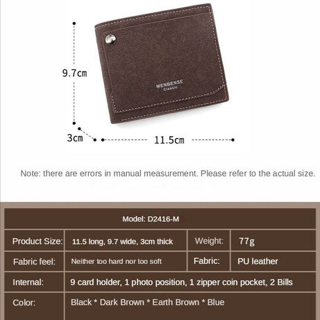 MenBense Pu Leather Wallet Men Frosted Hinge Short External Button Soft Purse Pocket Card Holder - Oshi.pk - Buy & Sell Online