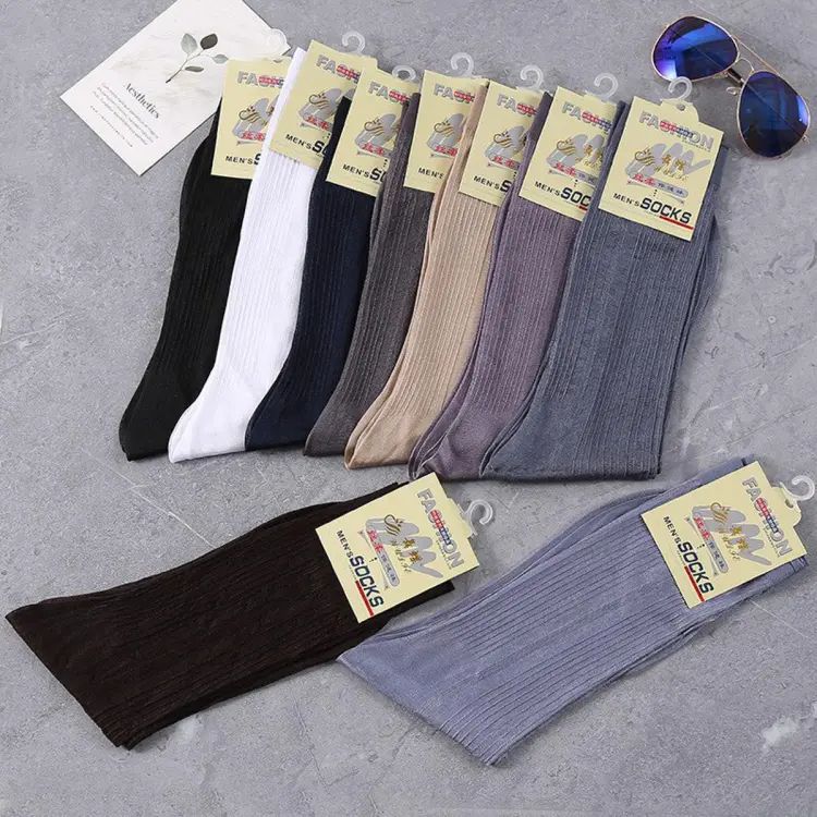 Mens Soft Nylon Transparent Mesh Socks Business Men Tube Ultra-Thin Elastic Silky Basic Color Striped Long Socks - Oshi.pk - Buy & Sell Online