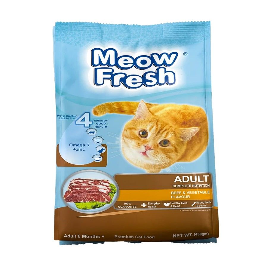 Meow Fresh Dry Cat Food Classic 450 gm Beef and Vegetable Flavor Cats Food for All Stages of Cats Imported Formula Adult Cat Foods Best for All Breeds - Oshi.pk - Buy & Sell Online
