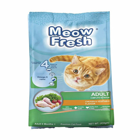 Meow Fresh Dry Cat Food Classic 450 gm Chicken and Vegetable Flavor Cats Food for All Stages of Cats Imported Formula Adult Cat Foods Best for All Cat - Oshi.pk - Buy & Sell Online