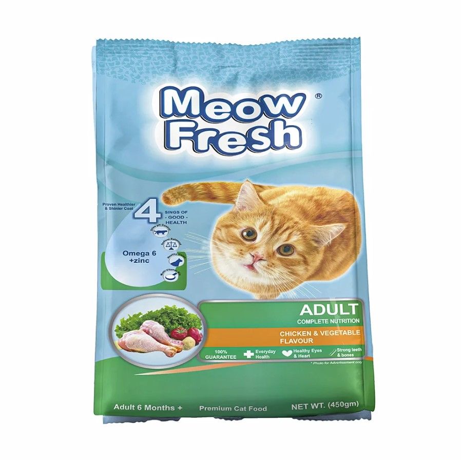 Meow Fresh Dry Cat Food Classic 450 gm Chicken and Vegetable Flavor Cats Food for All Stages of Cats Imported Formula Adult Cat Foods Best for All Cat - Oshi.pk - Buy & Sell Online