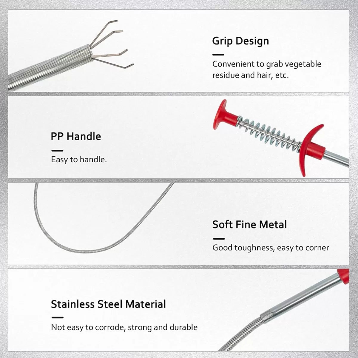 Metal Flexible 90 cm Drain Wire Brush Sink Cleaning Hook Snake Drain Cleaner Spring Pipe Drain Opener Drain Clog Remover Sink Grabber - Oshi.pk - Buy & Sell Online