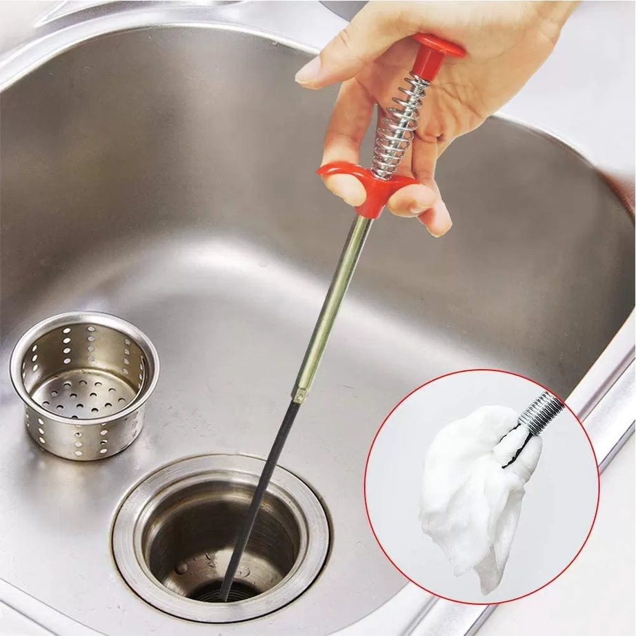 Metal Flexible 90 cm Drain Wire Brush Sink Cleaning Hook Snake Drain Cleaner Spring Pipe Drain Opener Drain Clog Remover Sink Grabber - Oshi.pk - Buy & Sell Online