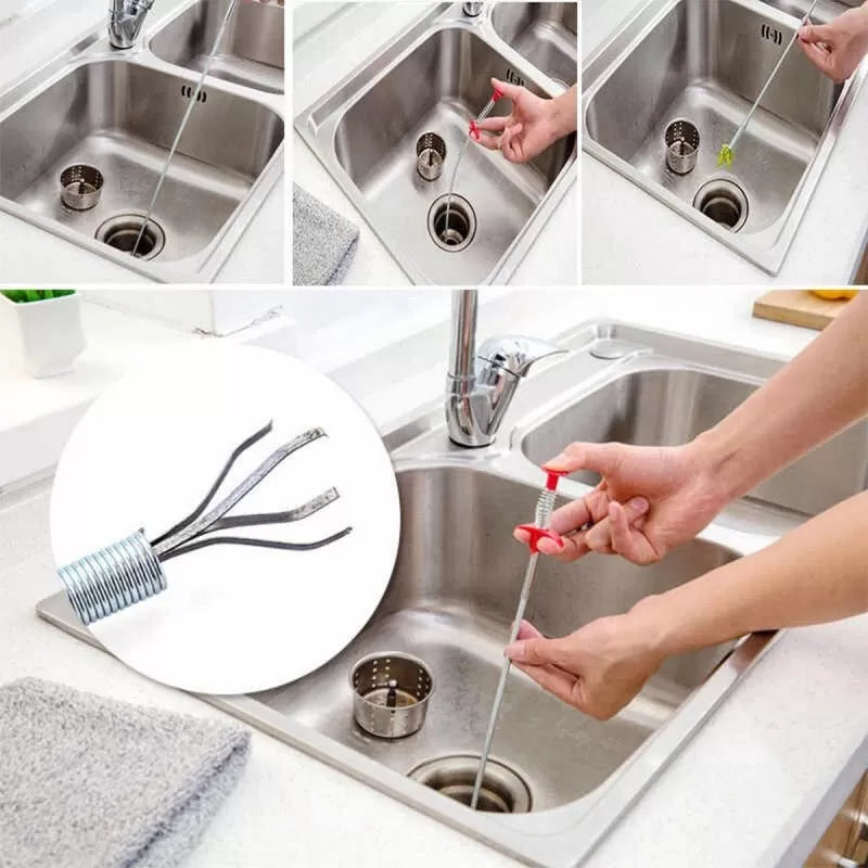 Metal Flexible 90 cm Wire Brush Hand Sink Cleaning Hook Sewer Dredging Device Snake Drain Cleaner Spring Pipe Dredging Tool Drain Opener Drain Clog Re - Oshi.pk - Buy & Sell Online