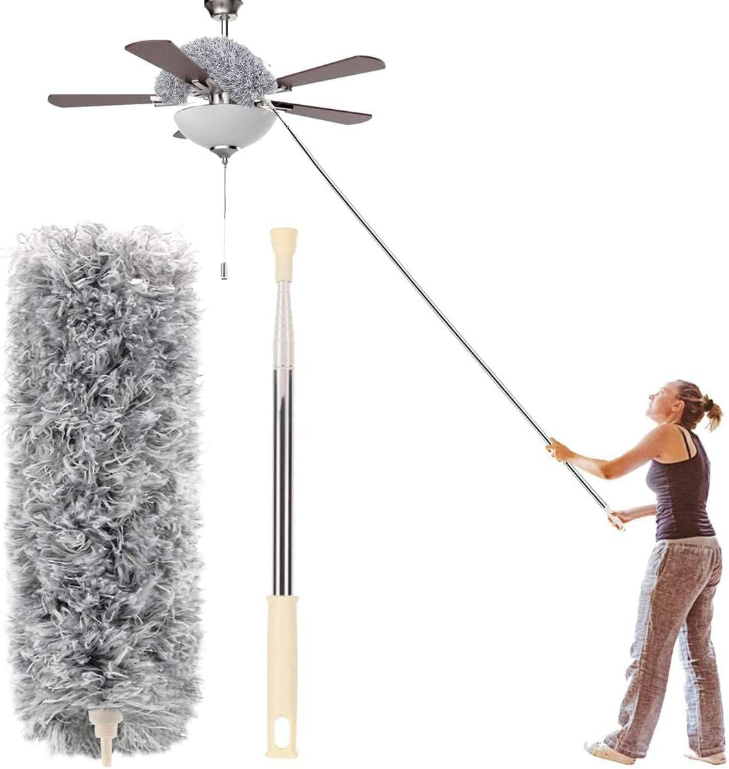 Microfiber Duster with Extension Pole Stainless Steel 30 to 100 with Bendable Head Extendable Long Duster for Cleaning Ceiling Fan High Ceiling - Oshi.pk - Buy & Sell Online