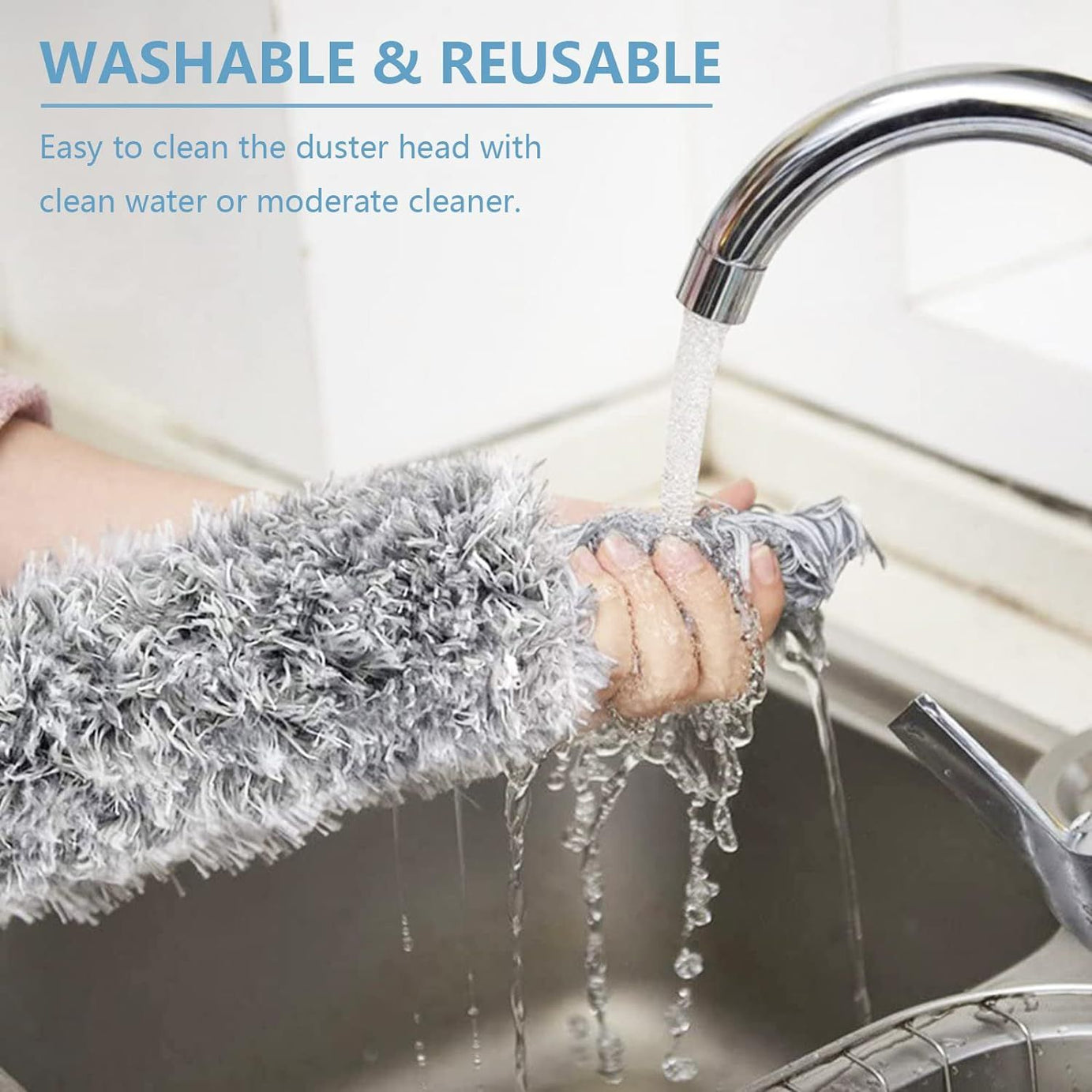 Microfiber Duster with Extension Pole Stainless Steel 30 to 100 with Bendable Head Extendable Long Duster for Cleaning Ceiling Fan High Ceiling - Oshi.pk - Buy & Sell Online