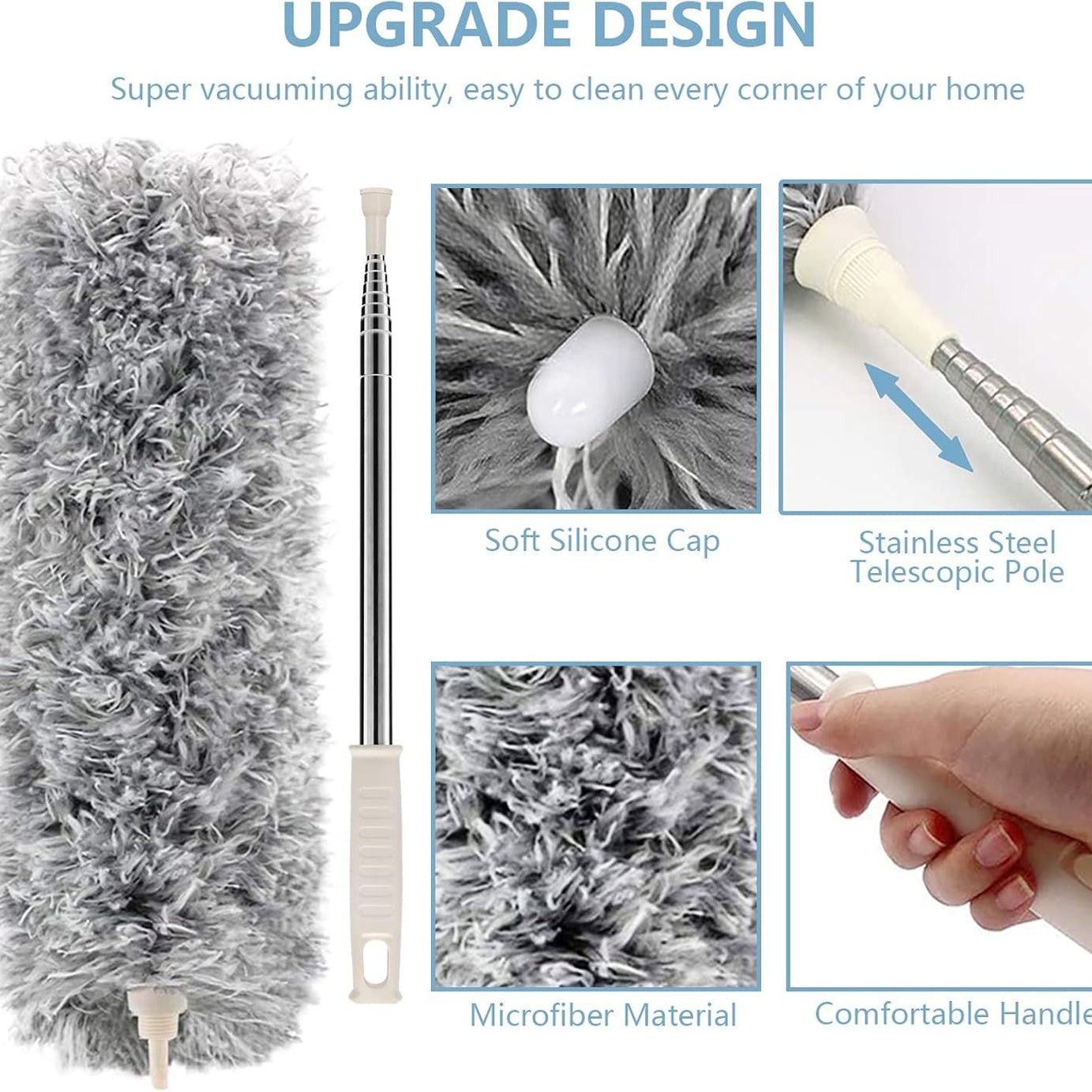 Microfiber Duster with Extension Pole Stainless Steel 30 to 100 with Bendable Head Extendable Long Duster for Cleaning Ceiling Fan High Ceiling - Oshi.pk - Buy & Sell Online
