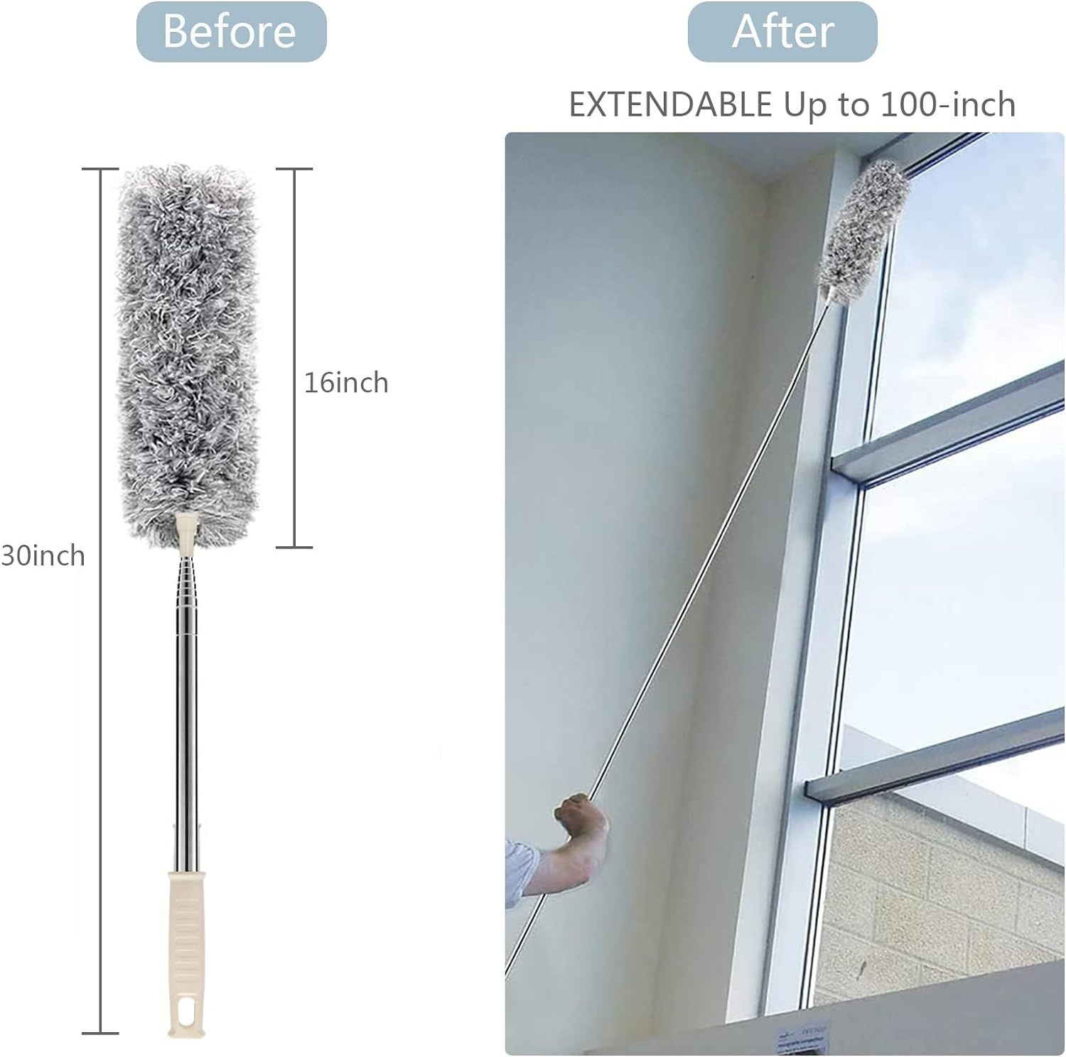 Microfiber Duster with Extension Pole Stainless Steel 30 to 100 with Bendable Head Extendable Long Duster for Cleaning Ceiling Fan High Ceiling - Oshi.pk - Buy & Sell Online