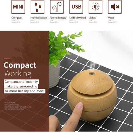 Mini Air Humidifier Ultrasonic USB Aroma Diffuser Wood Grain LED Night Light Electric Essential Oil Diffuser Aromatherapy Home - Oshi.pk - Buy & Sell Online