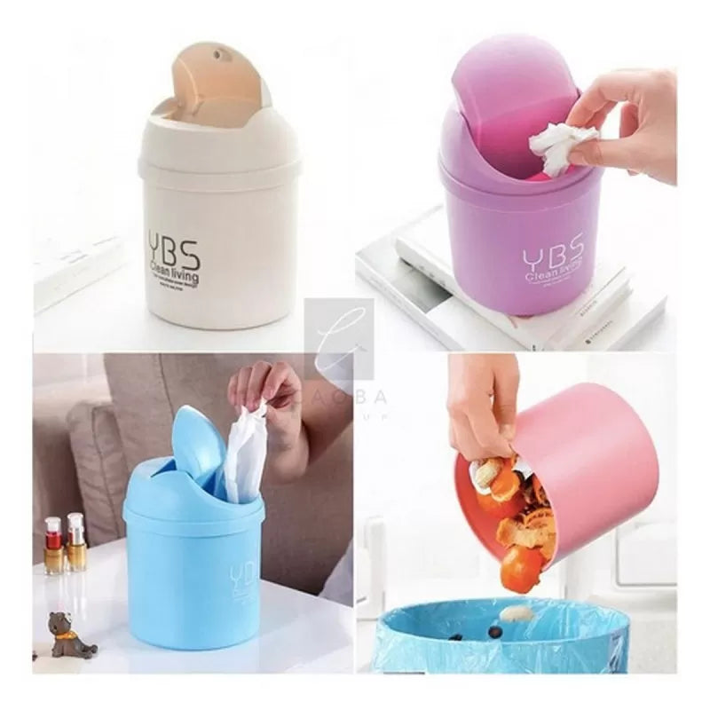 Mini Table Desk Dustbin Household Shake Lid Type Waste Bin Garbage Trash for Car Office Home Kitchen and Study Table - Multicolor - Oshi.pk - Buy & Sell Online