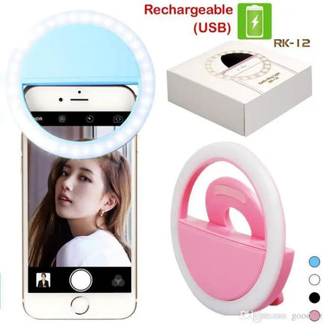 Mobile Selfie Ring Light Portable Selfie LED Ring Light For Mobile Phones Rechargeable Ring Light With Charging Cable For Tik Tok And Photography Brightness Adjustment With Flash Mode - Oshi.pk - Buy & Sell Online