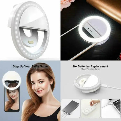 Mobile Selfie Ring Light Portable Selfie LED Ring Light For Mobile Phones Rechargeable Ring Light With Charging Cable For Tik Tok And Photography Brightness Adjustment With Flash Mode - Oshi.pk - Buy & Sell Online