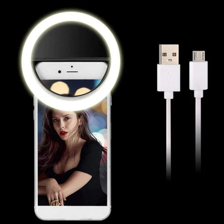 Mobile Selfie Ring Light Portable Selfie LED Ring Light For Mobile Phones Rechargeable Ring Light With Charging Cable For Tik Tok And Photography Brightness Adjustment With Flash Mode - Oshi.pk - Buy & Sell Online