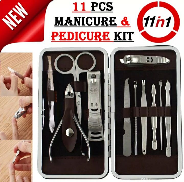 11Pc’s Manicure Nails Clippers Kit Case Stainless Steel Nail Cuticle Tool kit - Oshi.pk - Buy & Sell Online