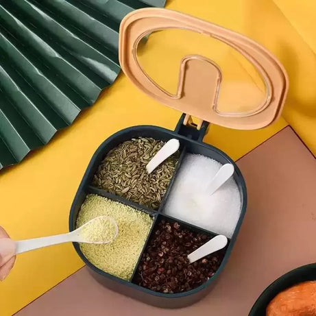 Modern Spice Kit | 4 Grid Spice Seasoning Food And Masala Rack/Box/Container/Storage/Jar Set For Kitchen / 4 Grid Masala Box With Spoon / 4 Grid Spice - Oshi.pk - Buy & Sell Online