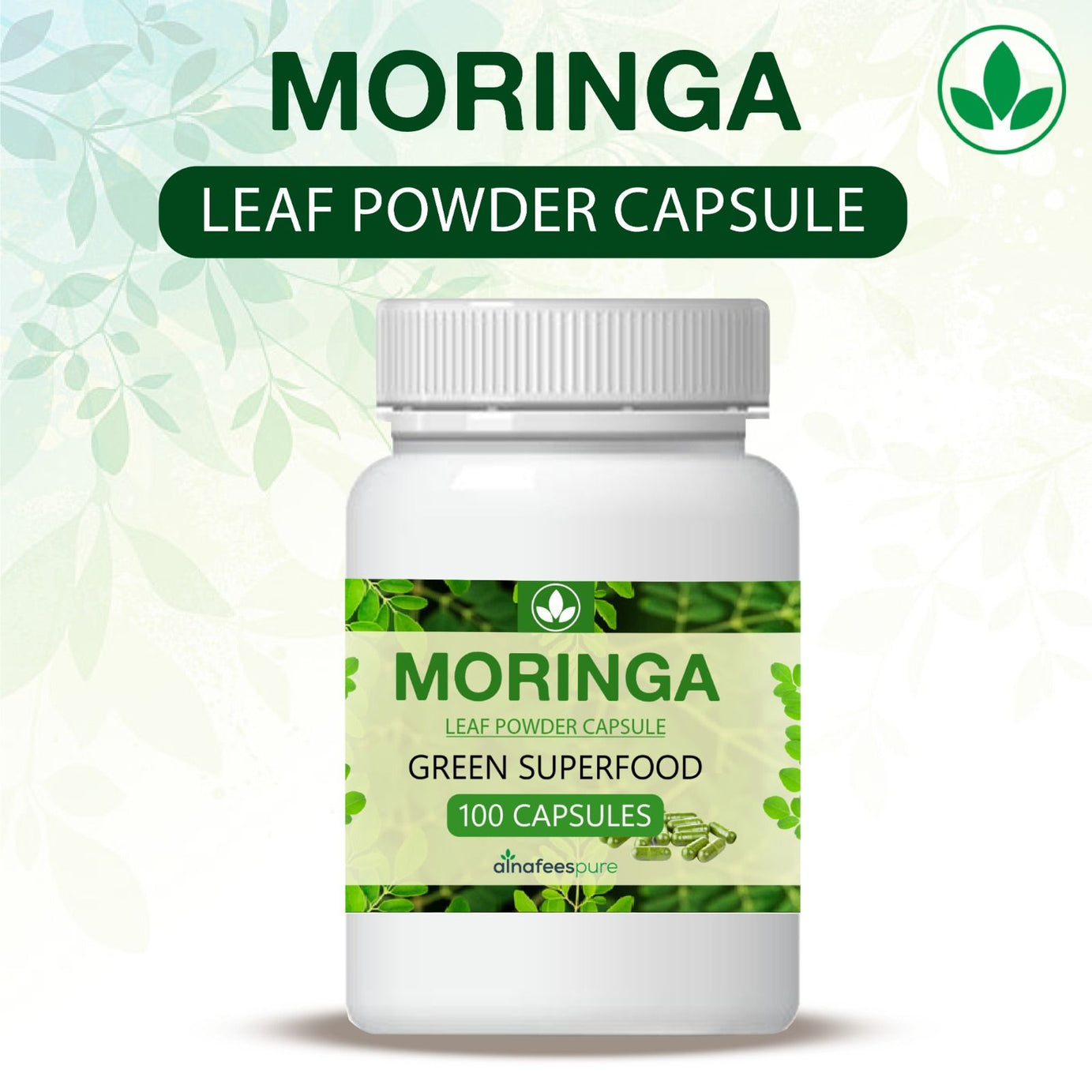 Moringa Powder Capsules (100 Capsules in 1 Bottle)