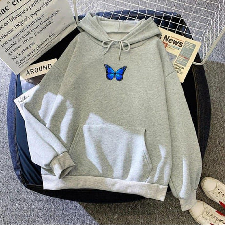 Multi butterfly logo Printed Fleece Full Sleeves Pull Over Hoodie In Grey For Women & Girls - Oshi.pk - Buy & Sell Online