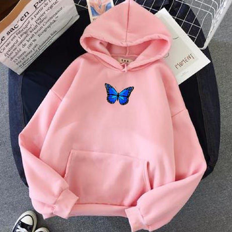 Multi butterfly logo Printed Fleece Full Sleeves Pull Over Hoodie In pink For Women & Girls - Oshi.pk - Buy & Sell Online