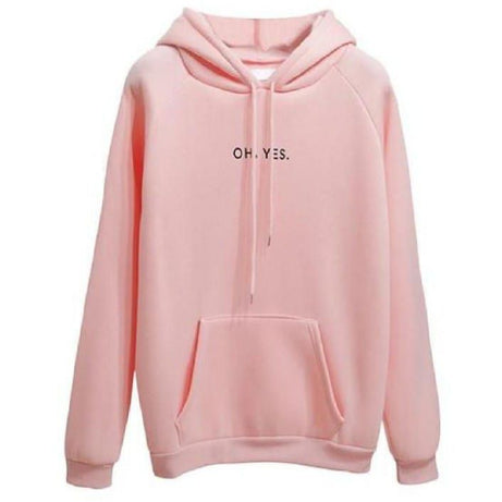 Huddie For Women & Girls OH Yes Printed Fleece Full Sleeves Pull Over Hoodie In pink For Women & Girls