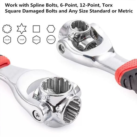 Multi-Function Socket Wrench, 48 Tools In One with 360 Degree Rotating Head, Tiger Wrench Works with Spline Bolts, 6-Point, 12-Point, and Any Size Sta - Oshi.pk - Buy & Sell Online