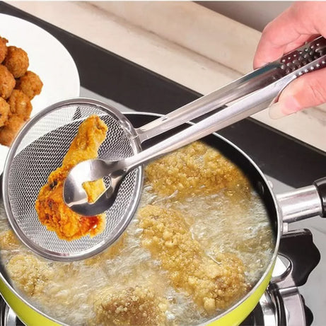 Multi-functional 2 in 1 Fry Tool Filter Spoon Strainer With Clip,Oil Frying BBQ Filter Stainless Steel Mesh Strainer Kitchen Tool Frying Mesh Colander - Oshi.pk - Buy & Sell Online