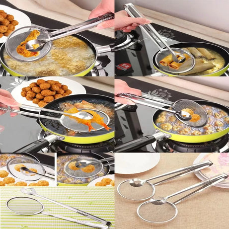 Multi-functional 2 in 1 Fry Tool Filter Spoon Strainer With Clip,Oil Frying BBQ Filter Stainless Steel Mesh Strainer Kitchen Tool Frying Mesh Colander - Oshi.pk - Buy & Sell Online