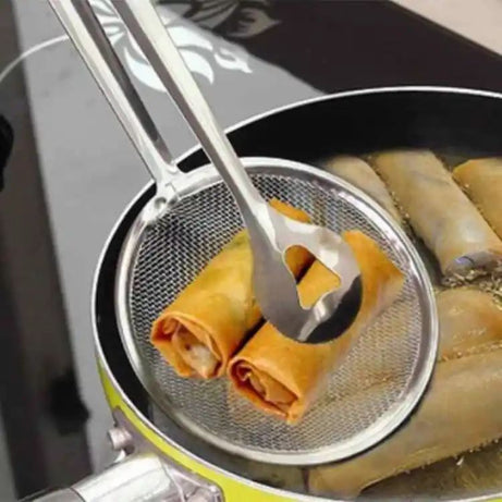 Multi-Functional Fry Tool Filter Spoon Strainer With Clip Oil Frying BBQ Filter Stainless Steel Mesh Strainer Kitchen Tool - Oshi.pk - Buy & Sell Online