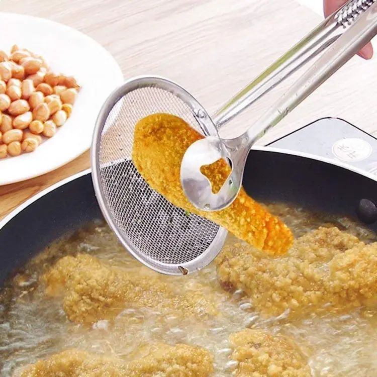Multi-Functional Fry Tool Filter Spoon Strainer With Clip Oil Frying BBQ Filter Stainless Steel Mesh Strainer Kitchen Tool - Oshi.pk - Buy & Sell Online