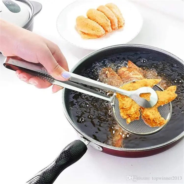 Multi-Functional Fry Tool Filter Spoon Strainer With Clip Oil Frying BBQ Filter Stainless Steel Mesh Strainer Kitchen Tool - Oshi.pk - Buy & Sell Online