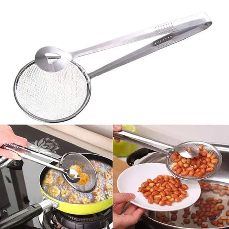 Multi-Functional Fry Tool Filter Spoon Strainer With Clip Oil Frying BBQ Filter Stainless Steel Mesh Strainer Kitchen Tool - Oshi.pk - Buy & Sell Online